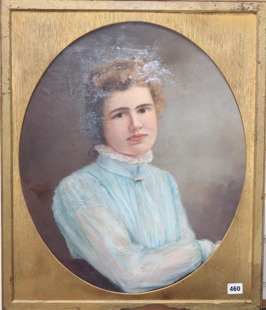 A. Andrews, oil on canvas, Portrait of a lady, signed verso and dated 1908, 56 x 47cm